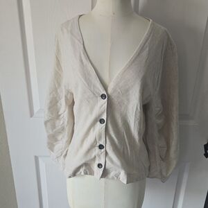 Zara Beige Linen-Blend Button-Down Shirt —‎ Size M